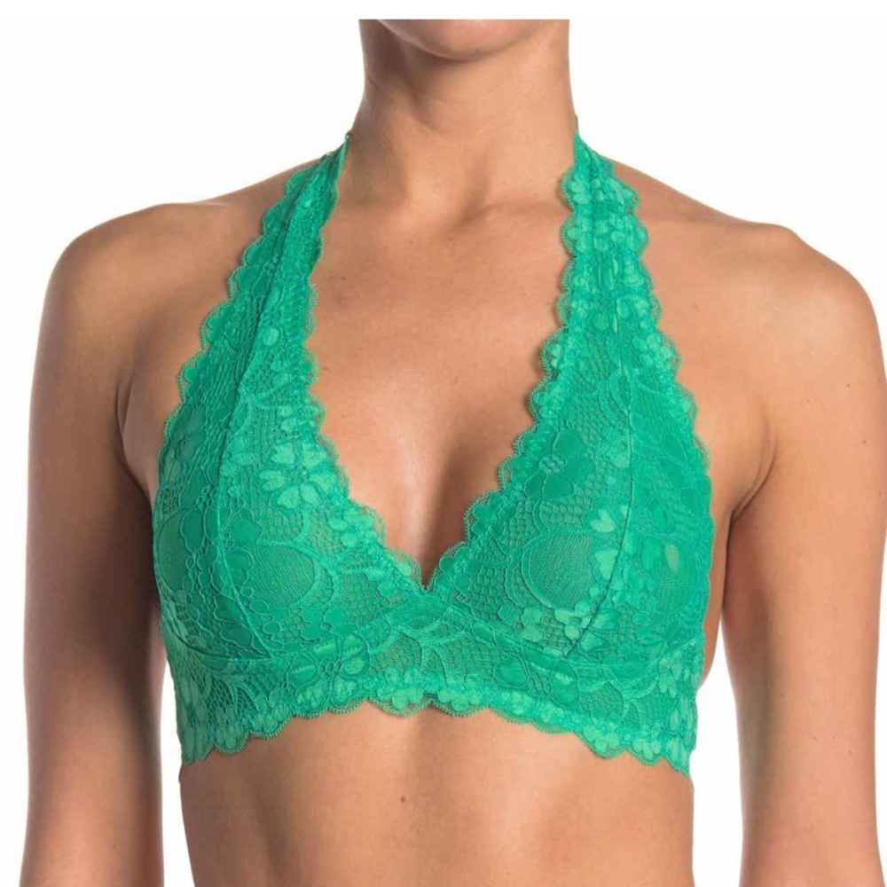 NWOT Wishlist green lace halter bralette Lg